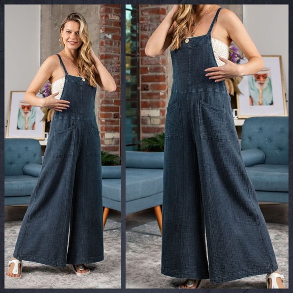 easel Pants & Jumpsuits Easel Here I Am Mineral Washed Faded Denim